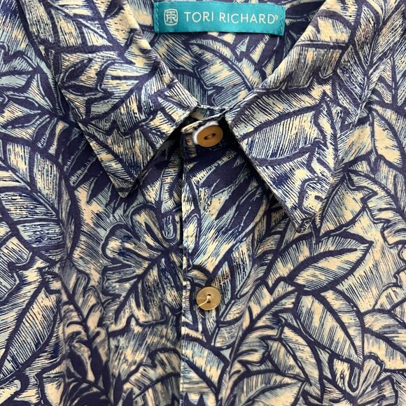 Tori Richard Cotton Blue White Palm Trees Short Sleeve Button Up Shirt Mens Sz L - Picture 3 of 10